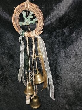 Handmade Green Tree of Life Wreath with Gold Bells - Home Holiday Decor